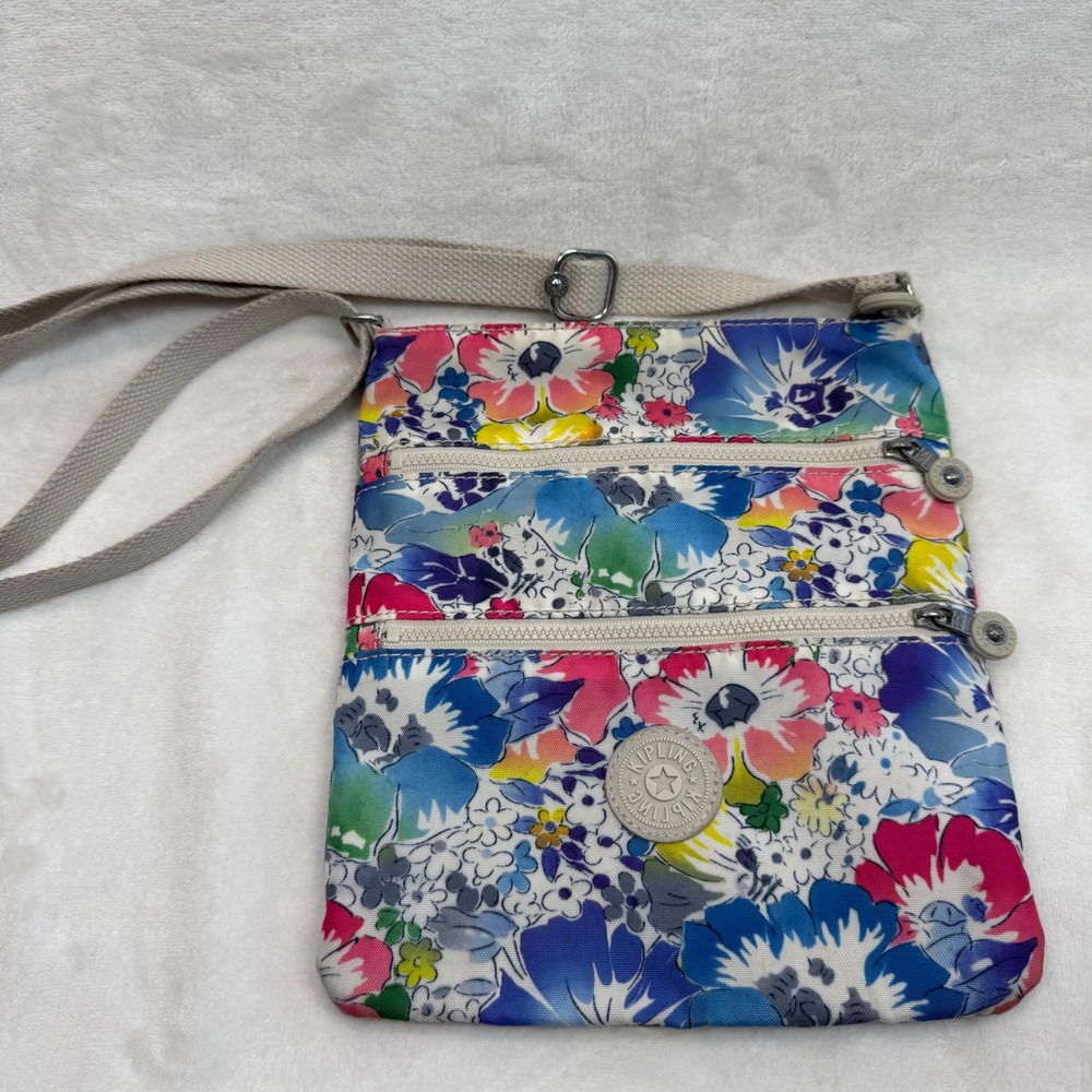 Kipling Crossbody‎ Bag Floral Print Triple Zip Lightweight Small Purse